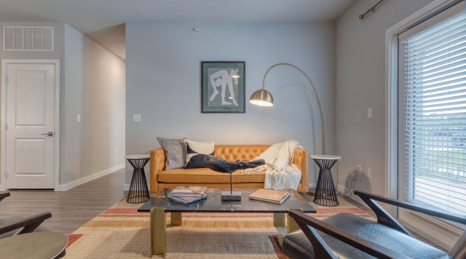 a living room with a couch and a coffee table