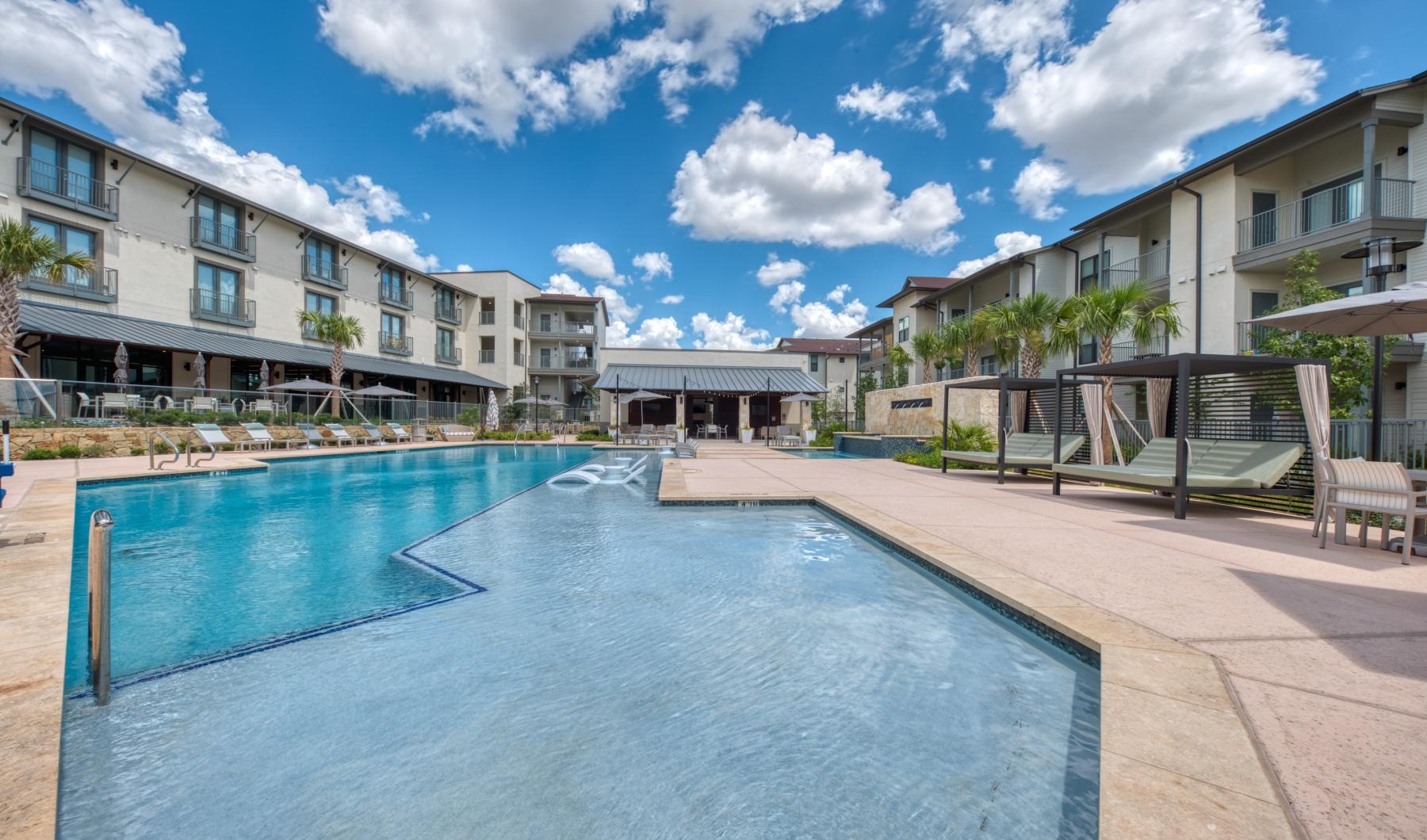 a swimming pool in a courtyard
