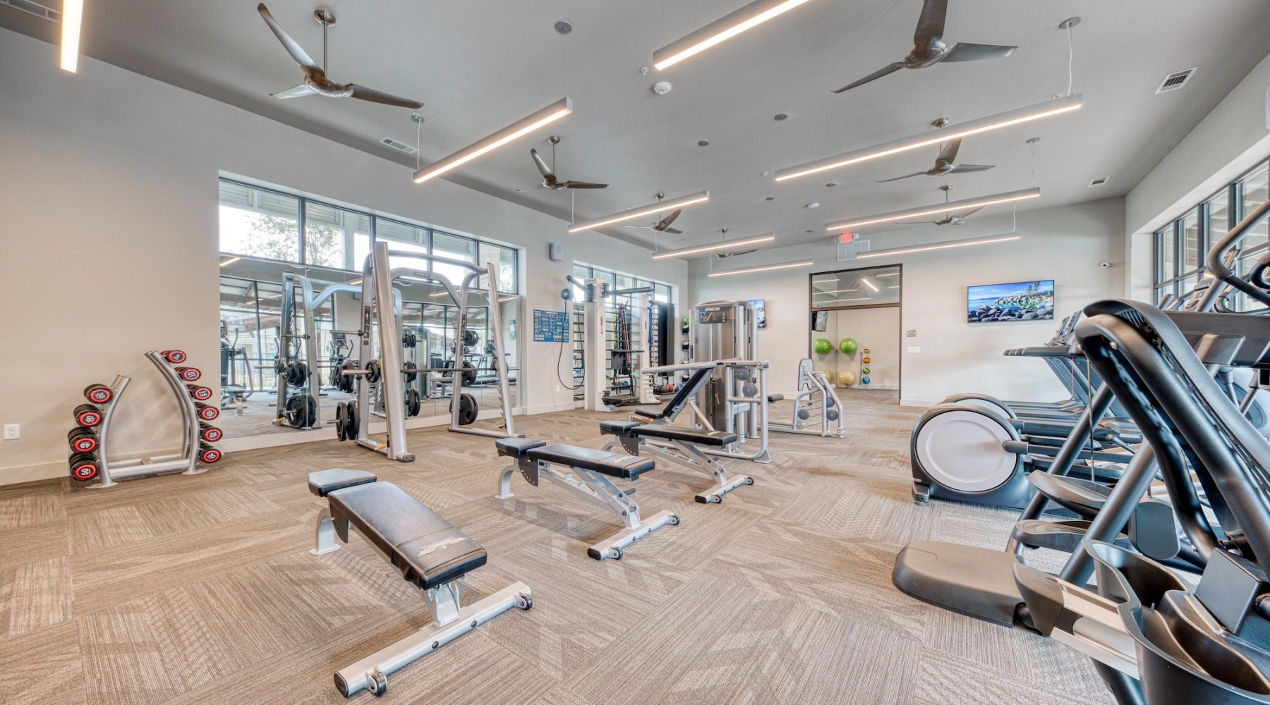 a gym with exercise equipment