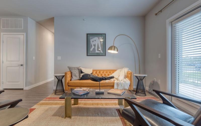 a living room with a couch and a coffee table