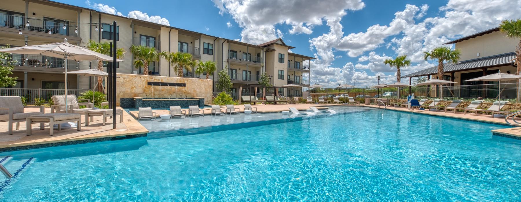 a swimming pool in a resort